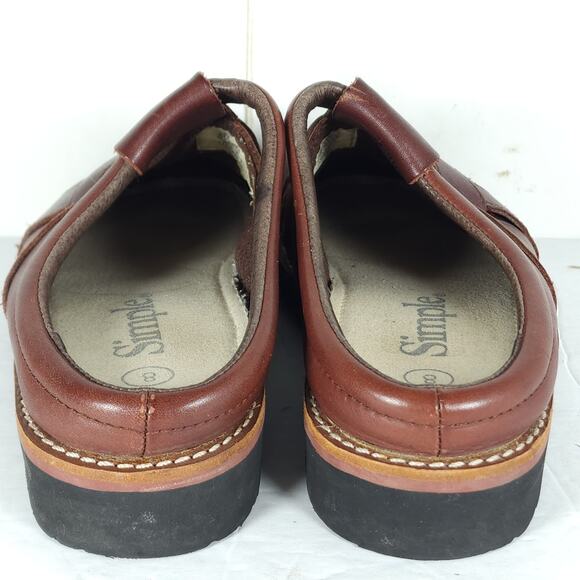 Simple Women's US 8 Brown Leather Woven Slip-On Mules Clogs Shoes - Picture 8 of 16
